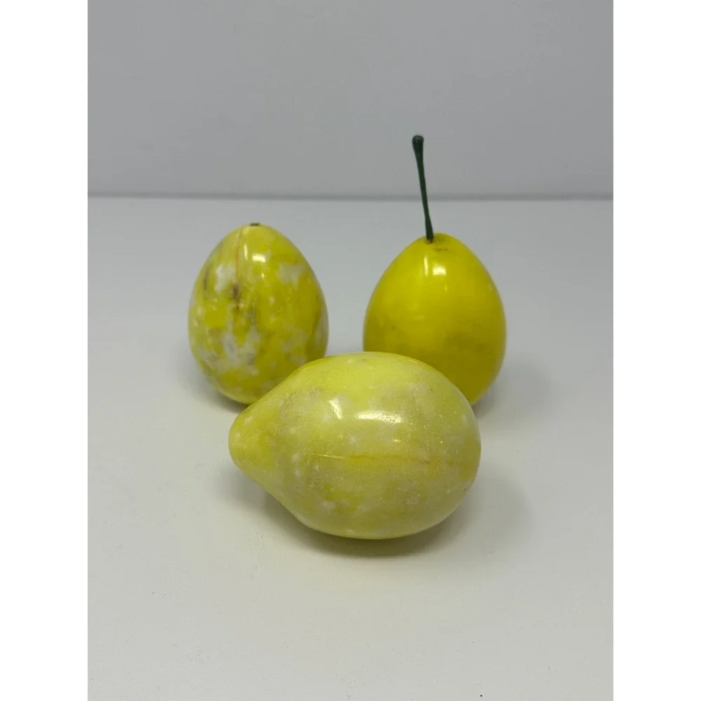 Lot of 3 Vintage Alabaster Marble Stone Fruit Lemons Decorative V8